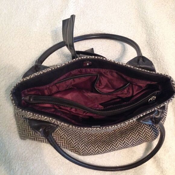 Tommy Hilfiger Y2K Chevron print tweed top handle bag faux bow large brown - Picture 8 of 8